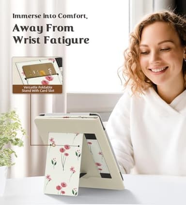 MoKo Case for 7"/6.8" Kindle Paperwhite(12th/11th Gen-2024/2021) and Kindle Colorsoft Signature Edition, Slim PU Shell Cover Case with Auto-Wake/Sleep for Kindle Paperwhite 2024, Pink Little Flowers - Image 4