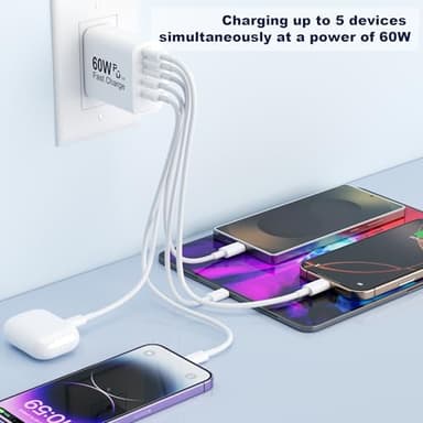USB C Charger Block, 5 in 1 Single 25W Max iPhone Charger, PD 3.0 60W Charging Blocks, QC 2A USB Wall Charger for iPhone 17 16 15 14 13 12 Pro Max, iPad, iPod, Samsung, AirPods Pro, Apple Watch Series - Image 6