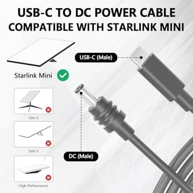 LEAFTOL USB-C to DC Power Cable for Starlink Mini, Waterproof Power Cord, USB Type C to DC Cable, Work with 100W+ PD Source, Compatible with Starlink Mini, 2M/6.6FT - Image 2