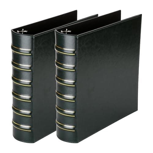 LETVPVOW Vintage Hardback 3 Ring Binder 2 Inch, Professional Leather Binders 2 Inch D Ring, Holds 400 Sheets Capacity 2 Pack - Dark Green - Image 1