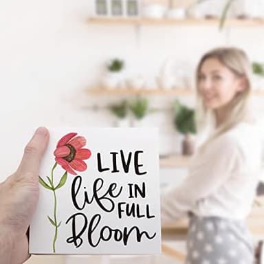 Live Life In Full Bloom Wood Sign - Rustic Flowers Spring Wood Block Plaque Box Sign For Farmhouse Home Dining Room Garden Shelf Tabletop Decoration - Image 6