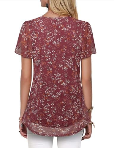 VALOLIA Dressy Tops for Women: Womens Party Tops - Floral Carmine Large - Image 2