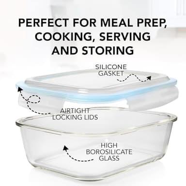 Razab 16 Pc (Set of 8) 30 Oz Glass Meal Prep Containers with Lids, Airtight Large Glass Food Storage Containers, Reusable Leak Proof BPA Free, Freezer to Oven and Dishwasher Safe - Image 7