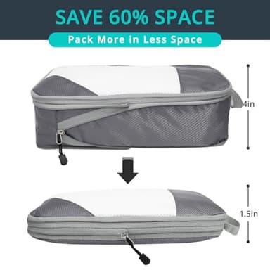 NICOSHOW 6 Set Compression Packing Cubes for Travel - Compressible, Lightweight, and Space-Saving Packing Cubes, Travel Essentials for Women, Grey - Image 2