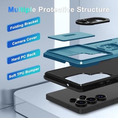 Compatible with Samsung Galaxy S25 Ultra Case Built in Slide Camera Lens Cover+Screen Protector+Ring Holder,Heavy Duty Shockproof Full Body Phone Cover,2025 Blue - Image 5