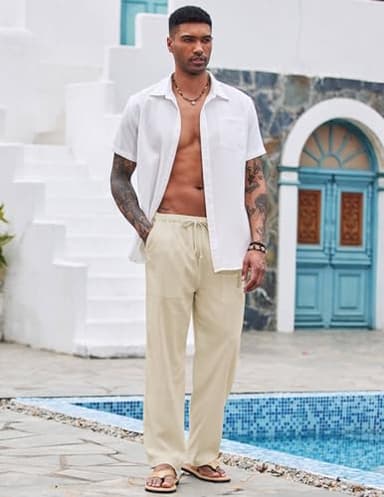 COOFANDY Men's Cotton Linen Pants Elastic Waist Linen Dress Pants Big and Tall Linen Pants - Image 2