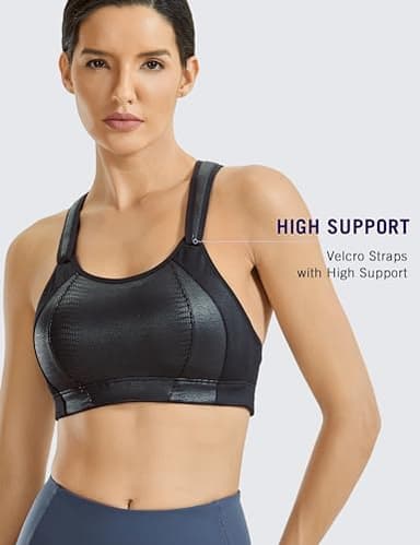SYROKAN Women's Sports Bra Front Adjustable High Impact Support Padded Wireless Racerback Plus Size Running Bra Leather - Black Lizard 42DD - Image 3