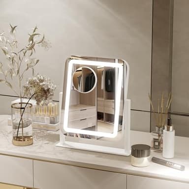 PRIMETEK Vanity Mirror with Lights, 16"x14" Large LED Lighted Makeup Mirror, Hollywood Makeup Mirror, Touch Screen, 3-Color Lighting, 5X Magnification, for Vanity Desk Tabletop, Bedroom, White - Image 5