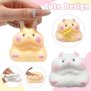 XPQKDC 2Pcs Handmade Taba Hamster Stress Toys, Soft Sticky Silicone Fidget Toys for Adults & Kids, Cute Hamster Squeeze Toys, Sensory Anxiety Relief Toys for Party Favors & Gifts (White & Yellow) - Image 3