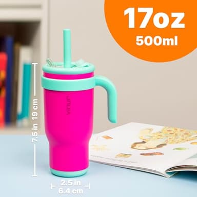 VINUR Insulated Tumbler with Handle 17 oz Stainless Steel Double Wall Vacuum Tumbler Travel Water Cup with Lid and Straw(Rose Pink) - Image 7