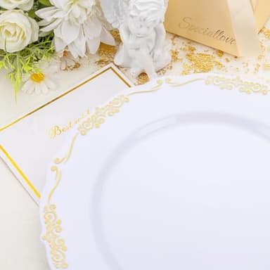 DaYammi 60PCS White and Gold Plastic Plates, Thanksgiving Plates Disposable Heavy Duty Disposable Platos Premium 10inch White Dinner Platos Hard Plastic Plate for Party Wedding Bridal Shower - Image 3