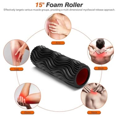 5 in 1 Foam Roller Set - Trigger Point Foam Back Roller, Muscle Roller Stick, Massage Ball, Stretching Band for Deep Muscle Massage Pilates Yoga,Fitness Exercise for Whole Body Release (Black) - Image 3