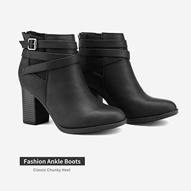 TOETOS Women's Chunky High Heel Ankle Boots Close Toe Fall Heeled Booties Shoes,Size 7.5,Black,CHICAGO-03 - Image 2