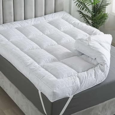 WhatsBedding 5 Inch Duck Feather Bed, 100% Cotton Mattress Topper, Extra Thick 2500gsm Overfilled Pillow Top, Hotel Collection - Image 1