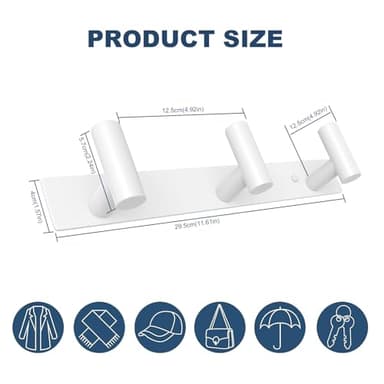 VAEHOLD Hat and Coat Wall Mount Rack - Hooks for Robes, Bags, Keys, and Towels - Bathroom Towel Hanger Organizer (White, “T“ Shape 3 Hooks 1 Pack) - Image 7