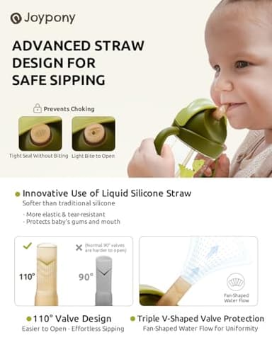 Joypony Sippy Cups for Toddlers 1-3, Spill Proof Weighted Straw Cup with Handle for Baby 6 Months + old, 2 Silicone Straws, PPSU, BPA Free, 9 oz (Green) - Image 3