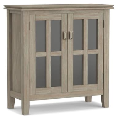 SIMPLIHOME Artisan SOLID WOOD 30 Inch Wide Contemporary Low Storage Cabinet in Distressed Grey, For the Living Room, Entryway and Family Room - Image 1