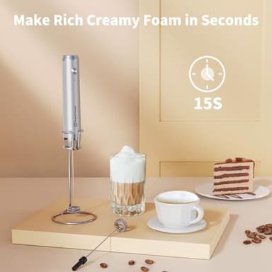 Maestri House Rechargeable Milk Frother with Stand, LunaFro Handheld Electric Foam Maker Waterproof Detachable Stainless Steel Whisk Drink Mixer Foamer for Lattes, Cappuccino - Image 2