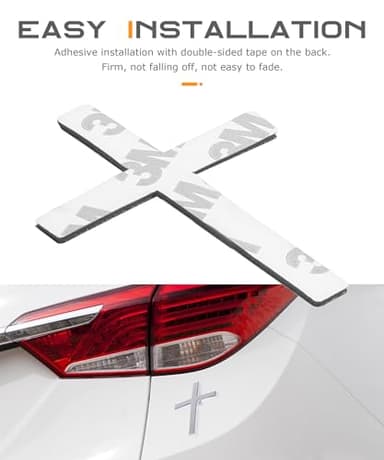 SCUARI 2PCS 3D Cross Stickers,Car Accessories Decals for Vehicles,Self Adhesive Cross Metal Car Emblem,2.5"×1.8" Cross Jesus Automotive Decal,Suitable for Trunk Tailgate Side Decoration (Silver) - Image 4