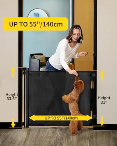 dearlomum Retractable Baby Gate,Mesh Baby Gate or Mesh Dog Gate,33" Tall,Extends up to 55" Wide,Child Safety Gate for Doorways, Stairs, Hallways, Indoor/Outdoor（Black,33"x55") - Image 2