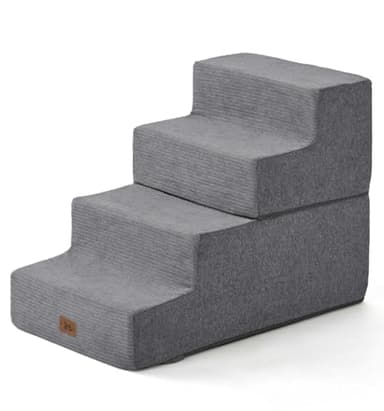 ABCPET Dog Stairs for Bed, Dog Steps for Bed Couch Sofa, 35D Foam Extra Wide Pet Steps for Small Dogs and Cats, Pet Stairs with Non-Slip Bottom Grey, 2 Steps - Image 1