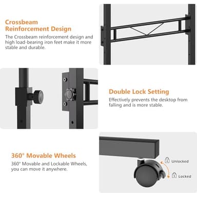 HOMIDEC Standing Desk, 32 Inch Portable Small Desk Adjustable Height, Rolling Home Office Desks with Wheels, Sit Stand Desk for Bedroom Walking Pad Home Office Small Space, Black - Image 6