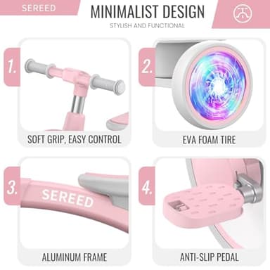 SEREED Colorful Lighting Toddler Tricycle for 2-5 Years Old Girls, Adjustable Seat&Handlebar Trike, Removable Basket, Birthday Gift Idea for Kids Ages 2+ (Pink) - Image 3