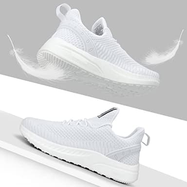 Feethit Women Tennis Running Shoes Walking Shoes Lightweight Casual Sneakers for Travel Gym Work Woman Waitress Nurse Light White 7.5 - Image 5