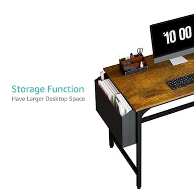 Lufeiya Computer Desk with Drawers - 40 Inch Work Reversible Small Desk for Bedroom Home Office, Simple Study Writing Table PC Desks with Drawer Storage Shelves, Rustic Brown - Image 7