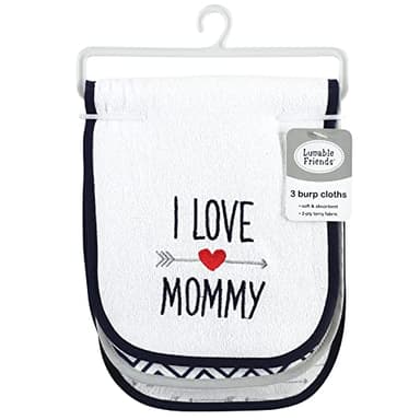 Luvable Friends Unisex Baby Cotton Burp Cloths with Fiber Filling, Hearts Boy Mommy, One Size - Image 2