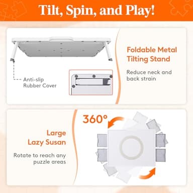 Lifewit 1500 Pieces 2-in-1 Rotating & Tilting Puzzle Board with Divided Drawers, Felt Mat, Protective Cover, Portable Jigsaw Puzzle Table with Handle, Felt Trays, Ideal Gift, 33.3" x 25.4", White - Image 2