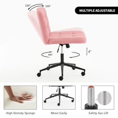 Furnimart Swivel Criss Cross Legged Chair with Wheels for Home Office, Wide Armless Desk Chair Height Adjustable Comfy Seat for Desk,Vanity, Bedroom, Faux Fur Pink - Image 7