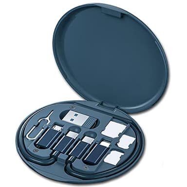 Multi USB Charging Adapter Cable Kit, USB C to iOS Device Adapter Box, Conversion Set A & Type C to Male Micro/Type C/iOS Device, Data Transfer, Card Storage, Tray Eject Pin, Phone Holder (Blue) - Image 2