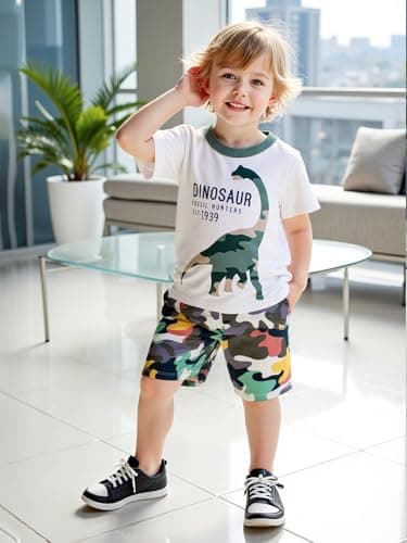 Frogwill Toddler Boys Dinosaur Camouflage Tee and Shorts Set 2-7Y 4T, D2 - Image 7