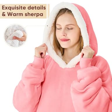 yescool Wearable Blanket Hoodie - Gifts for Women Her Girlfriend, Birthday Christmas Gifts For Mom, Oversized Flannel Sherpa Blanket Sweatshirt, One Size Fits All (Pink) - Image 4