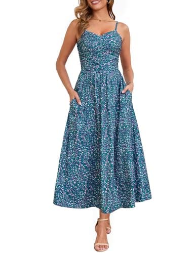 Annebouti Summer Spring Long Maxi Beach Dresses for Women 2025 Fashion Vacation Resort Wear Casual Cute Flowy Cruise Travel Holiday Boho Sexy Floral Hawaiian Sundress with Pockets Purple Green L - Image 1