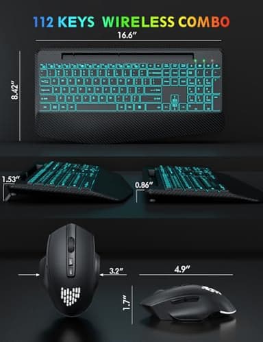 Wireless Keyboard and Mouse Backlits, Wrist Rest, LED Mouse, Rechargeable Ergonomic Keyboard with Phone Holder, Silent Light Up Combo for Computer, Mac, PC, Laptop, Chromebook (Black) - Image 8