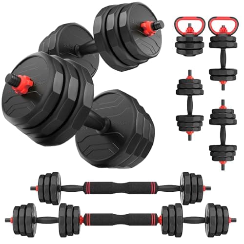 UKEEP Adjustable Dumbbell Set, 55/70/90lbs Free Weight Set with Connector, 3 in1 Dumbbells Set Used as Dumbbell/Barbell/Kettlebell, Fitness Exercises for Home Gym Suitable Men/Women - Image 1