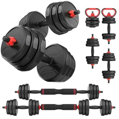 UKEEP Adjustable Dumbbell Set, 55/70/90lbs Free Weight Set with Connector, 3 in1 Dumbbells Set Used as Dumbbell/Barbell/Kettlebell, Fitness Exercises for Home Gym Suitable Men/Women - Image 1