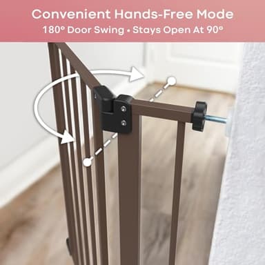 InnoTruth Baby Gate for Stairs 28.9-42.1" Wide, 30" Tall Easy Step Walk Through Expandable Dual Lock Dog Gates for The House, Metal Pressure Mounted Easy Install Pet Gate for Dogs, Brown - Image 7