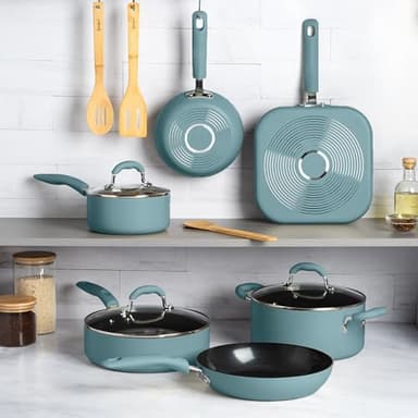 Goodful Ceramic Nonstick Pots and Pans Set, Premium Ceramic Coating Made without PFOA, PTFE or PFAS, Dishwasher Safe, 12-Piece, Turquoise - Image 7