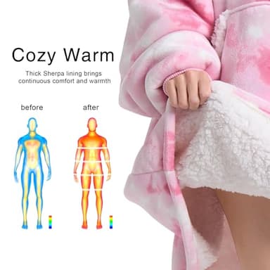 Kipswiza Wearable Blanket Hoodie - Soft Cozy Sherpa Fleece Oversized Hooded Blankets Sweatshirt as Gifts for Women Mother Daughter Girlfriend, Pink Tie Dye - Image 4