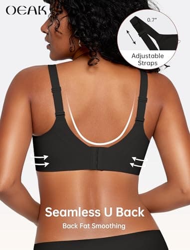 OEAK Womens Wireless Seamless Bras Full Coverage Supportive Lounge Bra Push Up Plus Size Everyday Bra Comfortable Tshirt Bras Black L - Image 3