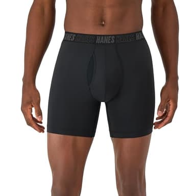 Hanes Men's Moves Performance Boxer Brief, Total Support Pouch, Regular/Trunk/Long Leg, 3-Pack, 6", Black - Image 2