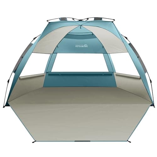 OutdoorMaster Beach Tent Sun Shelter for 3-4 Person, Pop Up Beach Tent Easy Setup with Sandbags, Portable Sun Shade Canopy with Carrying Bag for Beach & Outdoor, UPF50+ UV Protection - Cancun Seashore - Image 1