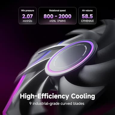 AsiaHorse Nyota Ultra 120mm PC Case Fan - Space-Inspired Design (Infinity Mirror + RGB Ring), 9 Blades 58.5 CFM, Modular Build, Ultra-Quiet Silicone Pads, PWM Control-Quiet Hydro Bearing - Image 7