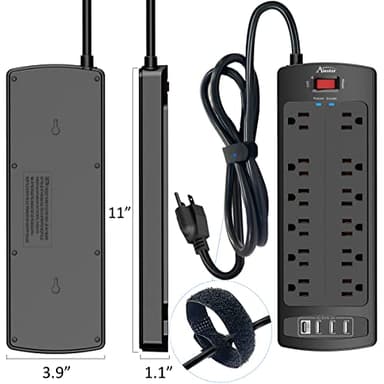 Power Strip, ALESTOR Surge Protector with 12 Outlets and 4 USB Ports, 6 Feet Extension Cord (1875W/15A), 2700 Joules, ETL Listed, Black - Image 7