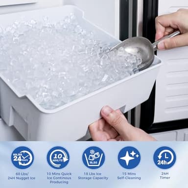 Electactic Commercial Nugget Ice Maker Machine, 66Lbs/Day, Bulit-in Freestanding Under Counter Ice Machine, Self-Cleaning & 24H Timer & LCD Panel,Stainless Steel Ice Maker - Image 2