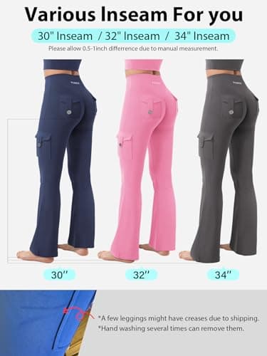 YEOREO CoreFlex Women Workout Flare Leggings with Pockets Hidden Scrunch High Waisted Cargo Gym Yoga Leggings Blue Navy M - Image 5