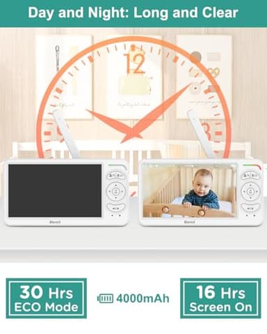 Blemil 6" Baby Monitor with 2 Cameras 4000mAh Battery Upgrade Split Screen Video Baby Monitor No WiFi Remote Pan-Tilt-Zoom Auto-Night Vision 150 Languages ECO Mode 2-Way Talk 1000FT (Ideal Condition) - Image 5